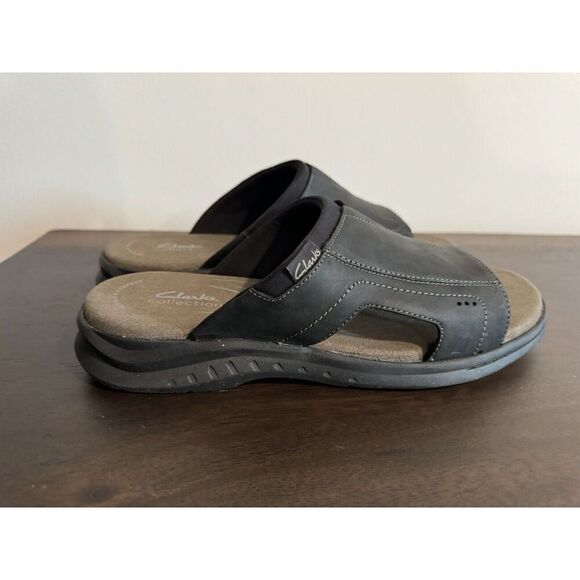 Clarks Men's 11.5 Walkford Band Black Leather slides NWOT Sandals Slip shoes - Picture 4 of 6